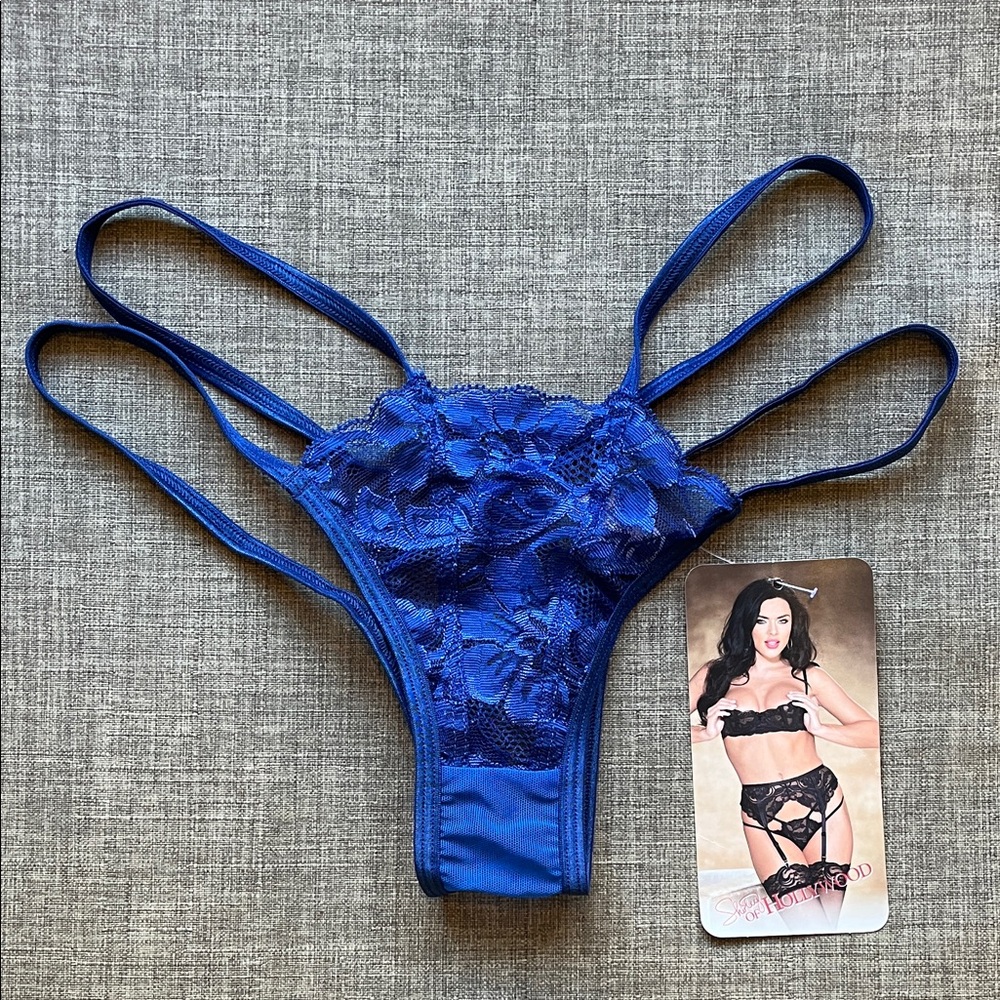 Shirley of Hollywood Blue Open Panty Thong Lingerie Underwear